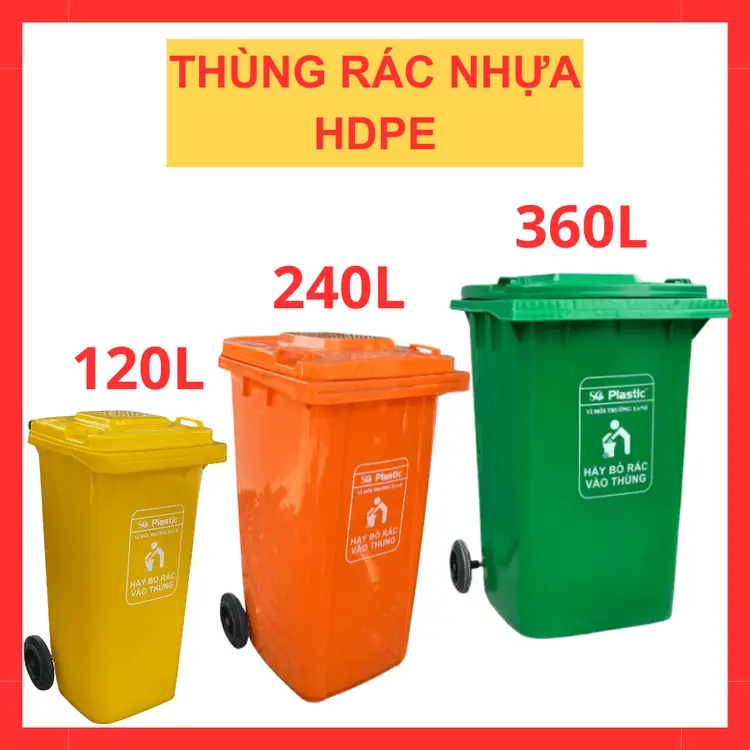 Thùng rác công cộng 360L HDPE Nhựa Sài Gòn bền đẹp 